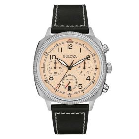 Bulova 96B231 UHF Military Collection Genuine Leather Beige Dial Chronograph Men's Watch