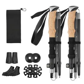 2Pcs Walking Sticks Collapsible Hiking Poles Folding Aluminum Trekking Poles Adjustable Hiking Sticks with EVA Foam Grips for Backpacking Hiking (Color: black)